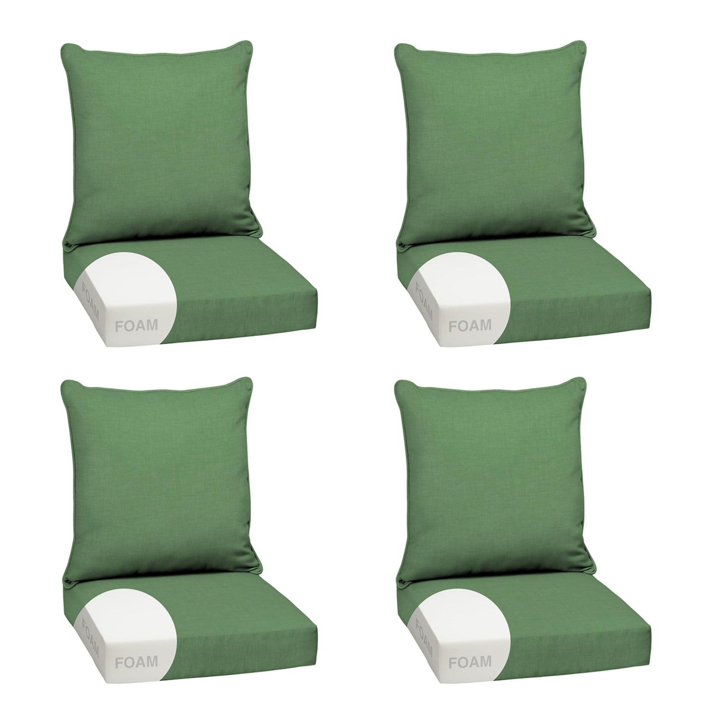 Arden Outdoor Foam Deep Seat Cushions Set, 24x24, Premium High-Density Foam, Never Flattens, Weather-Proof for Patio Chair Sofa Couch, Blue Shibori Stripe