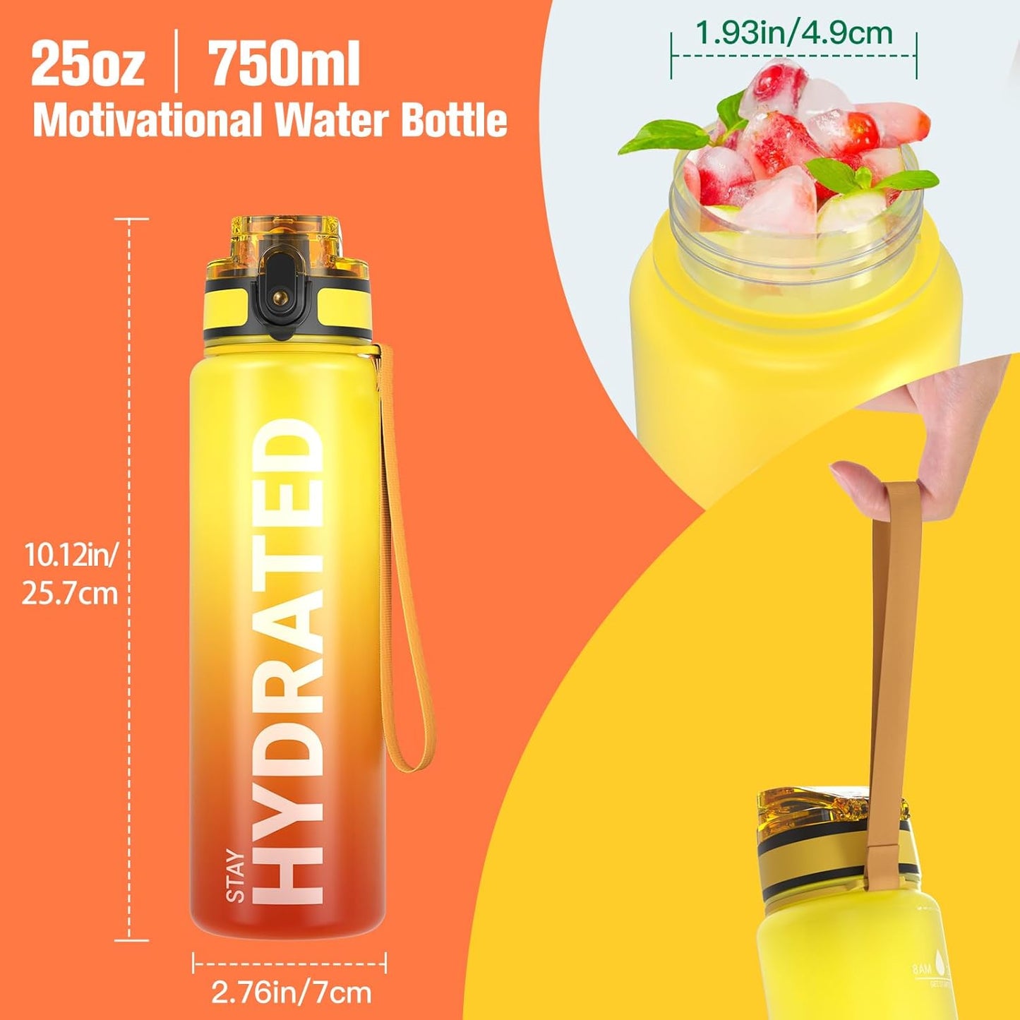 Sahara Sailor Trinkflasche, 950ml Motivations-Sportflasche mit Zeitmarkierung – Trinkzeiten – Tritan, BPA-frei, weite Öffnung auslaufsicher, Fast-Flow-Technologie mit Reinigungsbürste (1 Flasche)