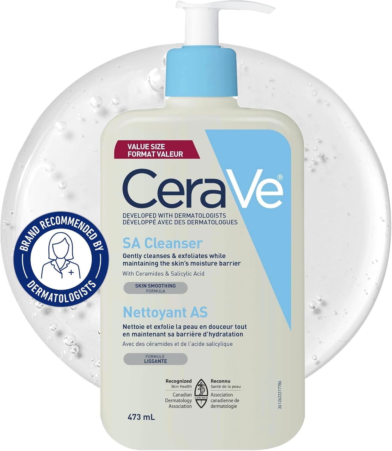 CeraVe Salicylic Acid Cleanser, Renewing Exfoliating Face Wash With Vitamin D for Normal Skin, Fragrance Free, Verified by CeraVe, 473ml