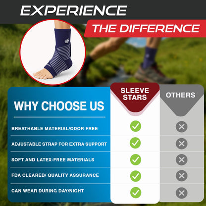 Sleeve Stars Knöchelbandage für Damen & Herren, Knöchelwickel für Verstauchungen, Kompressionsmanschette zur Linderung von Plantarfasziitis, Leicht anpassbare Unterstützung: mit abnehmbarem Gurt (Einzeln/M:25-30cm/Schwarz)