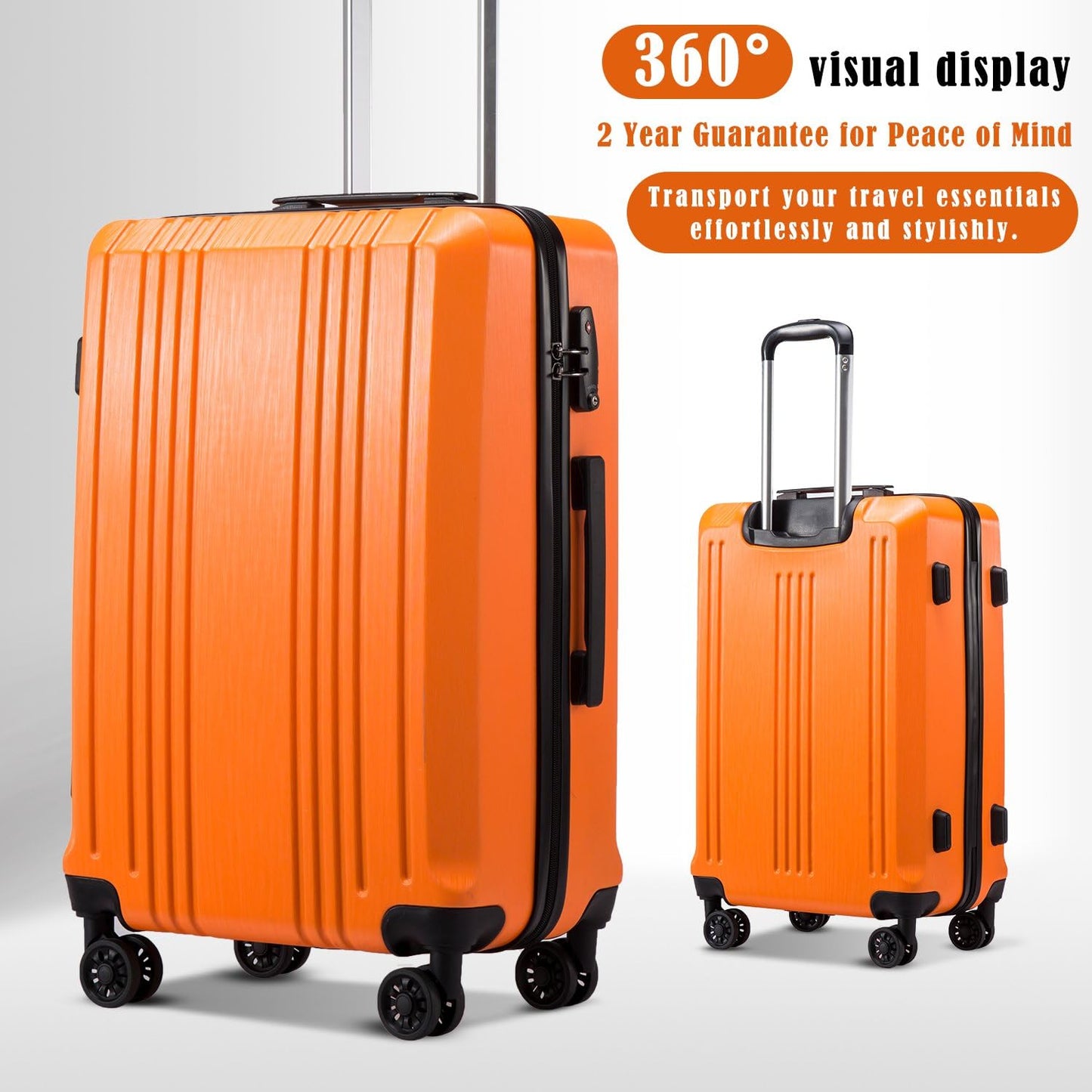 Coolife Koffer PC+ABS mit TSA-Schloss Rollkoffer Hartschale Leichtgewicht 20 Zoll 24 Zoll 28 Zoll (Orange, S (20 Zoll_Handgepäck))