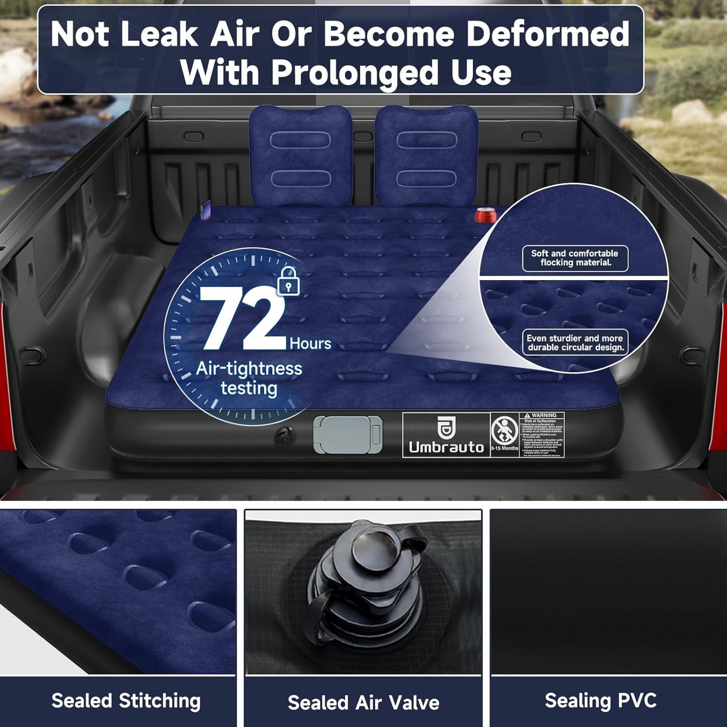 Umbrauto Car Air Mattress Backseat| Inflatable Truck Back Seat Camping Airbed for SUV Rear Seat, Blow Up Sleeping Travel Bed for Van Trunk with Pump & Pillows