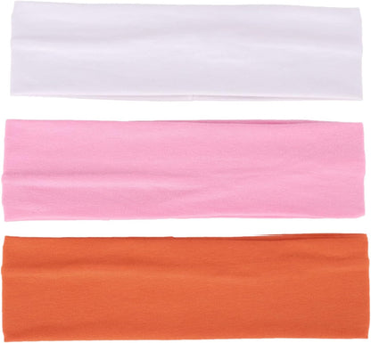 MapofBeauty 3er-Pack Yoga-Stirnbänder, dehnbar, Baumwolle, Haarband, für Sport, Laufen, Training, Fitnessstudio (einfarbig)