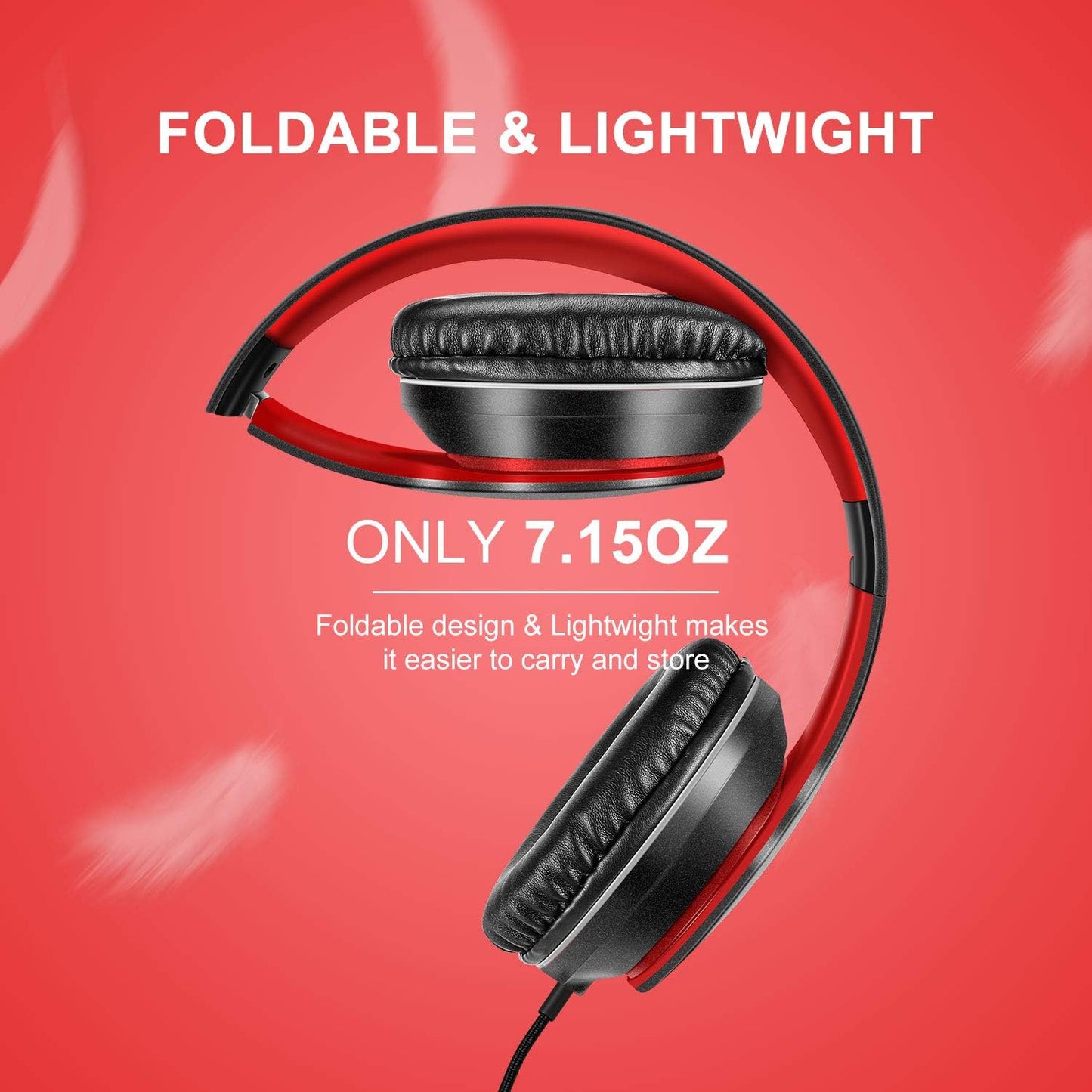 LORELEI X6 Over-Ear Kabelgebundene Stereo-Bass-Kopfhörer mit Mikrofon, Leicht, Faltbar & Portabel mit 1,45M Kabel ohne Verheddern für Smartphone, Tablet, MP3/4, Space Black