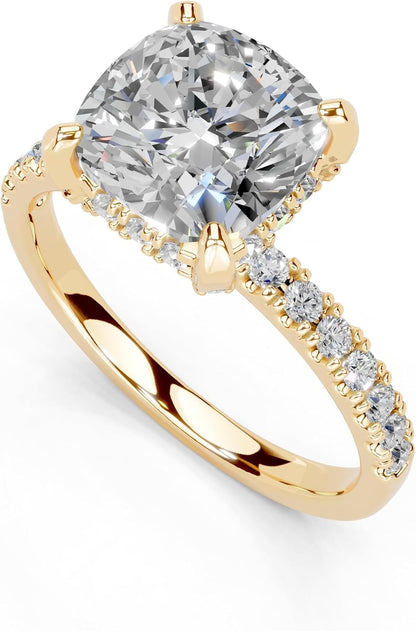 Cushion Cut Lab Grown Diamond IGI Certified 4 Prong Hidden Halo Engagement Anniversary Wedding Ring in 14K Gold, Platinium for Women (1.0-5.0 Ct, F-G Color, VS1-VS2 Clarity)