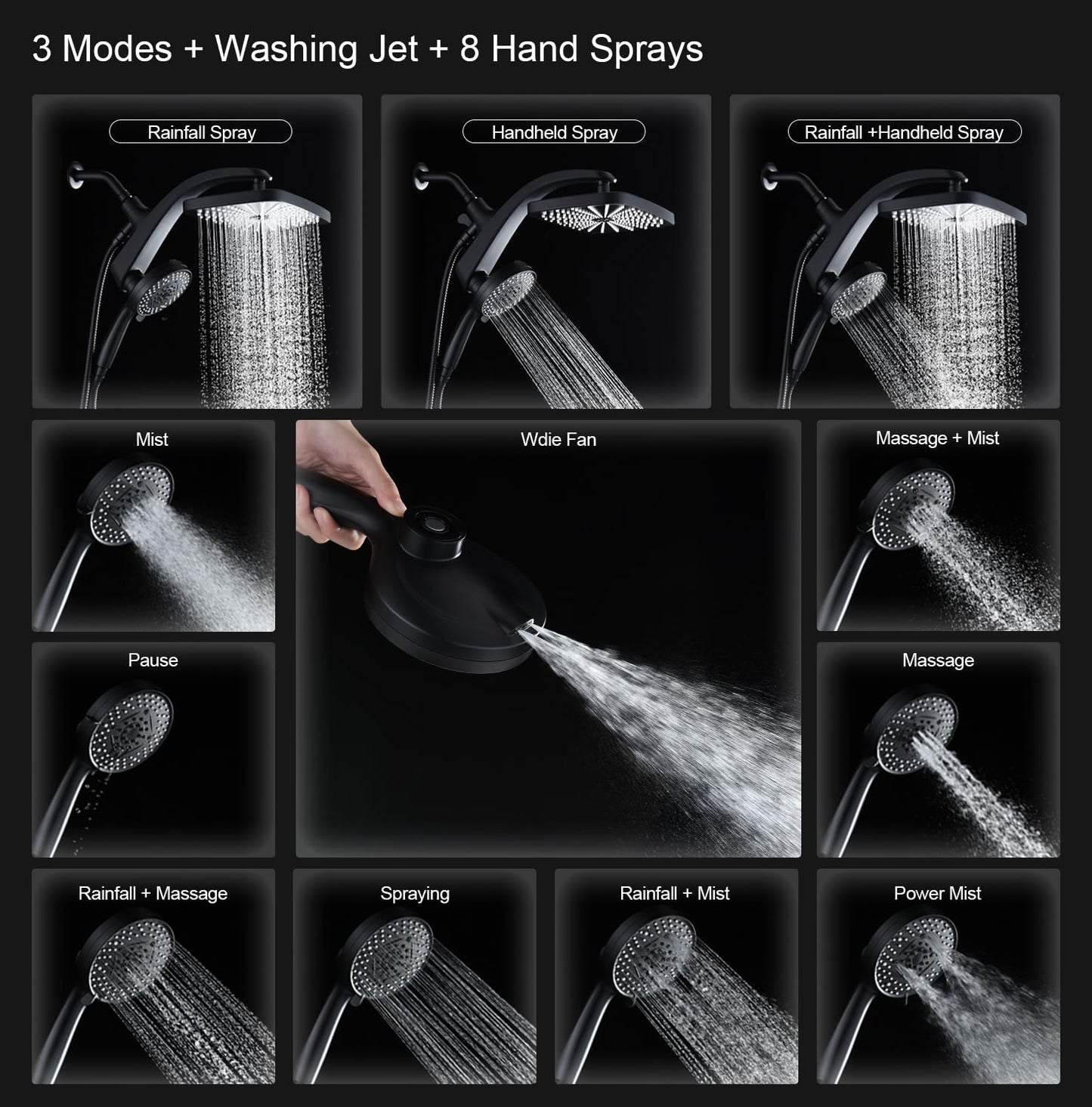 BOZYBO Rain Shower Head with Handheld: High Pressure Shower Heads with Handheld Spray Combo, 12" Rainfall Shower Head and 9 Sprays Hand Showerheads with Magnetic Docking and Power Jets, Chrome