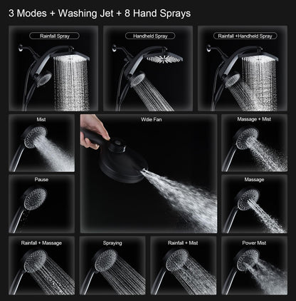 BOZYBO Rain Shower Head with Handheld: High Pressure Shower Heads with Handheld Spray Combo, 12" Rainfall Shower Head and 9 Sprays Hand Showerheads with Magnetic Docking and Power Jets, Chrome