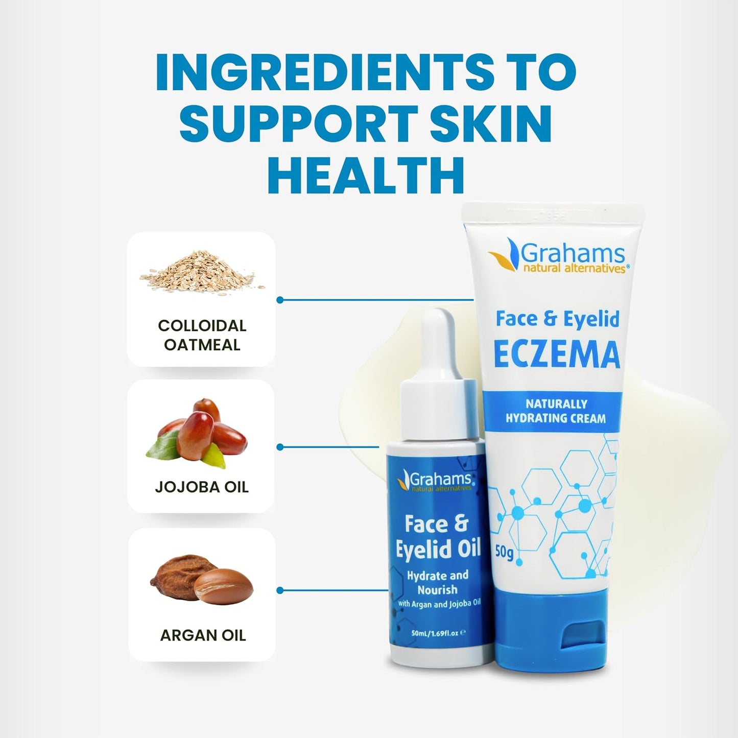 Grahams Natural Face & Eyelid Eczema Relief Kit - Treatment for Dry Skin, Eczema, Perioral & Seborrheic Dermatitis - Itch Relief - Moisturizing Face Cream, 75g + Eyelid Oil, 50ml
