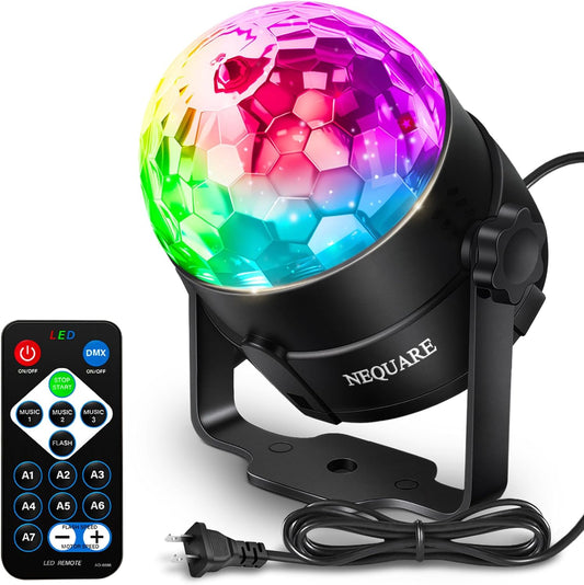 NEQUARE Disco Ball DJ Party Lights Sound Activated with Remote Control Strobe Lamp 7 Modes Stage Light for Home Room Dance Parties Karaoke Halloween Christmas Birthday Decorations[1-Pack]