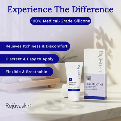 Rejuvaskin Scar Heal Kit for Breast Scars, Soften, Flatten, Reduce and Recover, Silicone Sheeting, RejuvaSil Gel & Medical Tape, Breast Anchor Pair