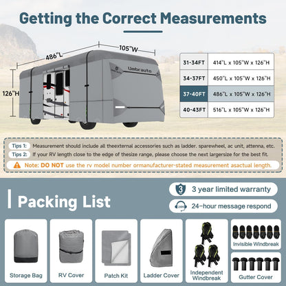 Umbrauto Class C RV Cover Fits 29-32’, Class C Motorhome Camper Cover, Heavy Duty 7 Layers Top Windproof Breathable RV Cover with 3Pcs Extra Straps, Adhesive Repair Patches, 6 Gutter Covers