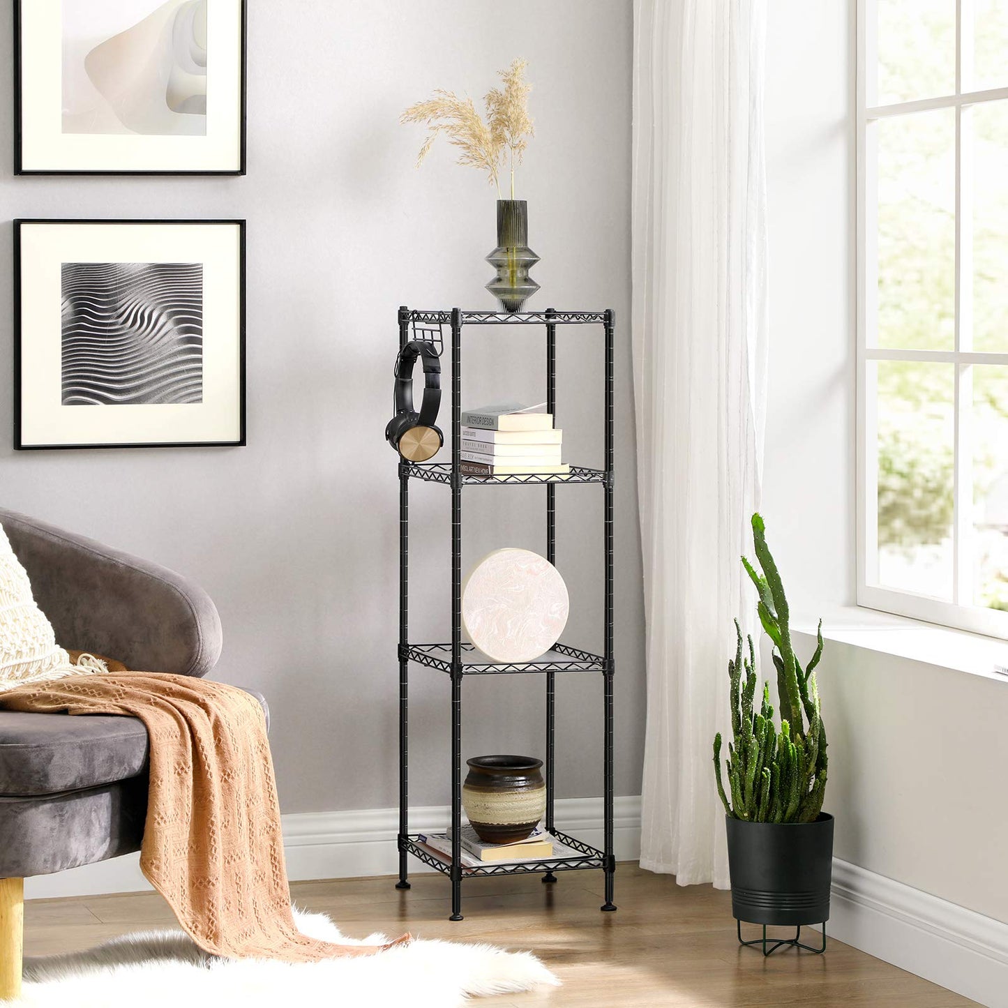 SONGMICS Storage Shelf, Small Metal Wire Shelving Unit, Adjustable Shelves, for Small Spaces, Garage, Bedroom, Living Room, Kitchen, Pantry, 5 Tier, 11.8 x 11.8 x 47.6 Inches, Ink Black ULGR123BH01