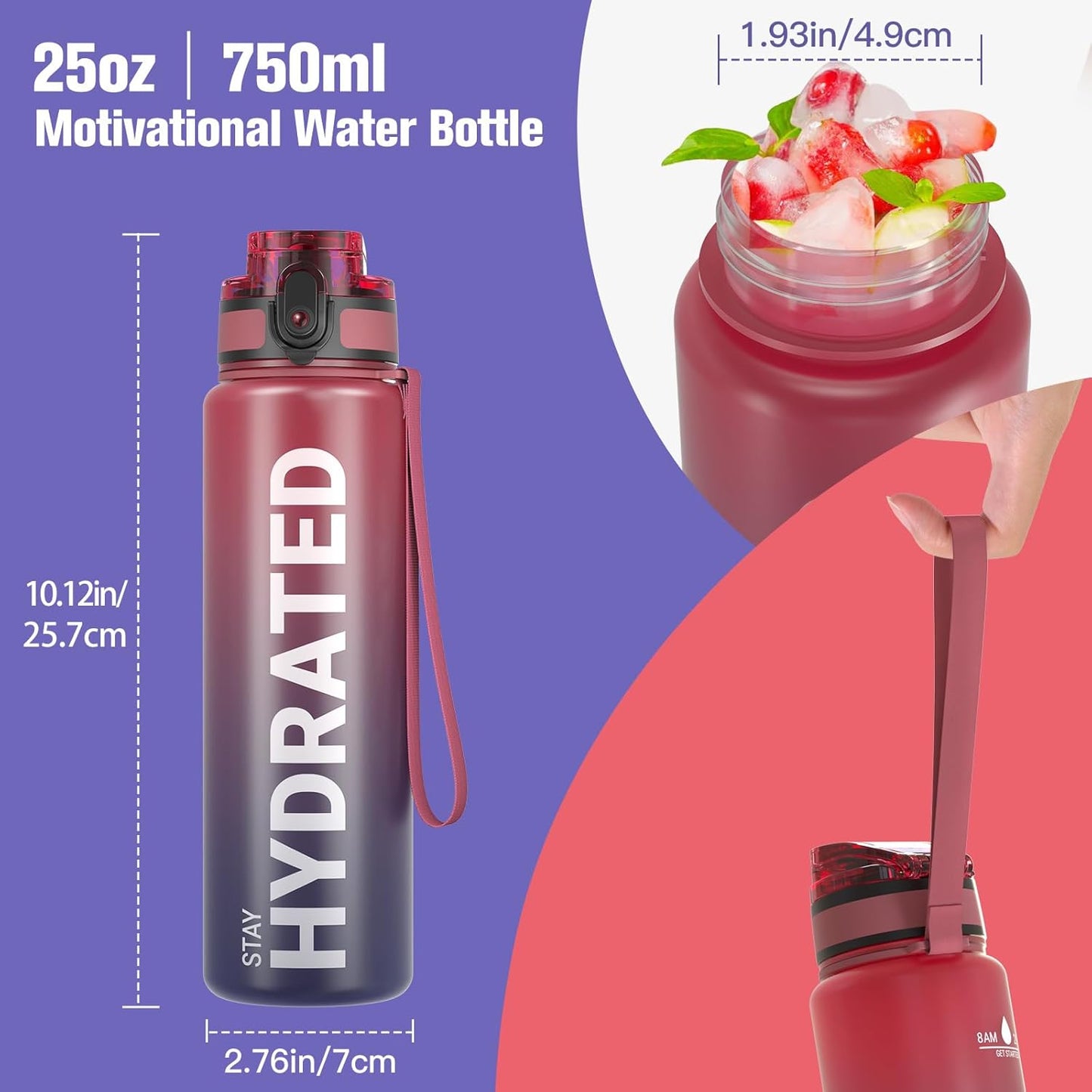 Sahara Sailor Trinkflasche, 950ml Motivations-Sportflasche mit Zeitmarkierung – Trinkzeiten – Tritan, BPA-frei, weite Öffnung auslaufsicher, Fast-Flow-Technologie mit Reinigungsbürste (1 Flasche)