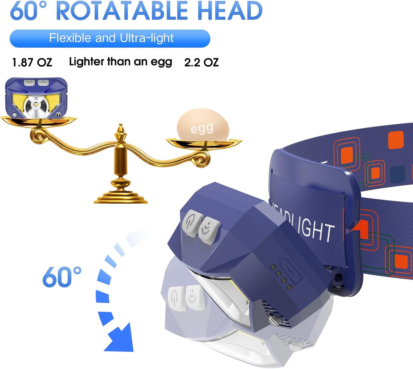 LHKNL Stirnlampen-Taschenlampe, 1200 Lumen Ultraleichte Helle LED Wiederaufladbare Stirnlampe mit Weißem und Rotem Licht, 2er-Pack Wasserdichte Stirnlampe mit Bewegungssensor, 8 Modi für Outdoor Camping Laufen Wandern Angeln