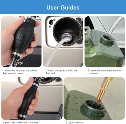 Siphon Pump for Gasoline Gas Oil Fuel Petrol Diesel Fluid Water Fish Tank,Manual Hand Pump Transfer Pump with 2 Durable PVC Siphon Hoses (15mm) with Hose Clip,Metal Buckles,Brass