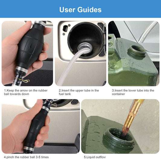 Siphon Pump for Gasoline Gas Oil Fuel Petrol Diesel Fluid Water Fish Tank,Manual Hand Pump Transfer Pump with 2 Durable PVC Siphon Hoses (15mm) with Hose Clip,Metal Buckles,Brass