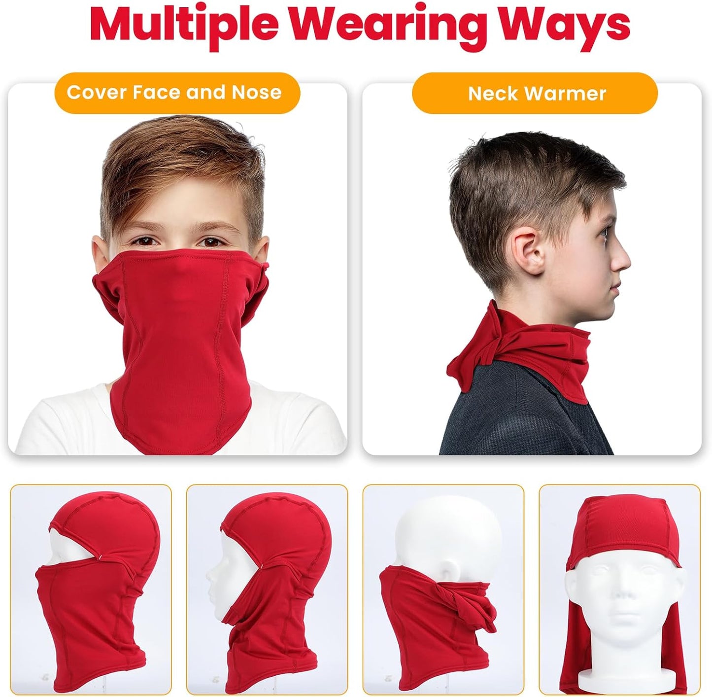 Kinder Sturmhaube Skimaske Kinder Schal Kinder Fleece Nackenwärmer Kälteschutz Gesichtsmaske für Jungen Mädchen Schwarz