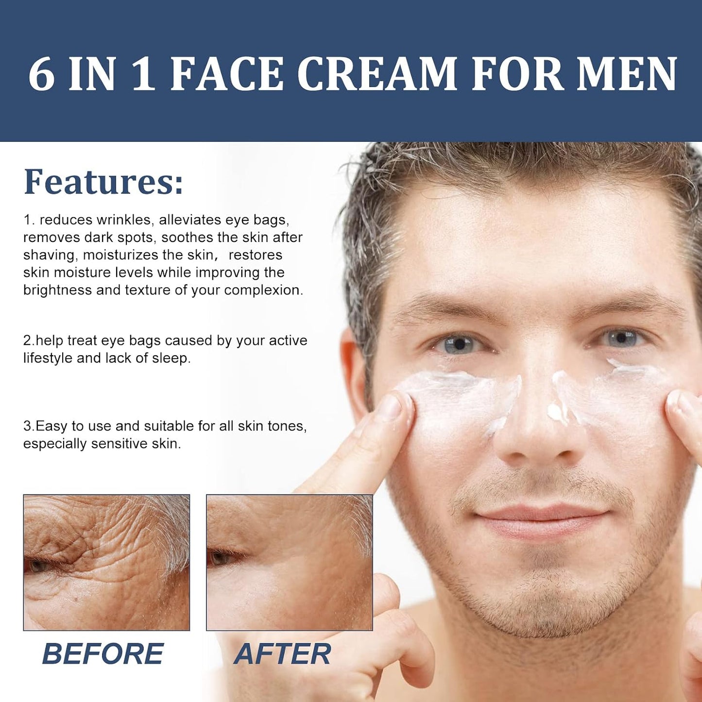 AMALIA Men's Face Cream, Anti-Aging Moisturizer for Wrinkles, Dark Spots and Eye Bags, 1.7 fl oz