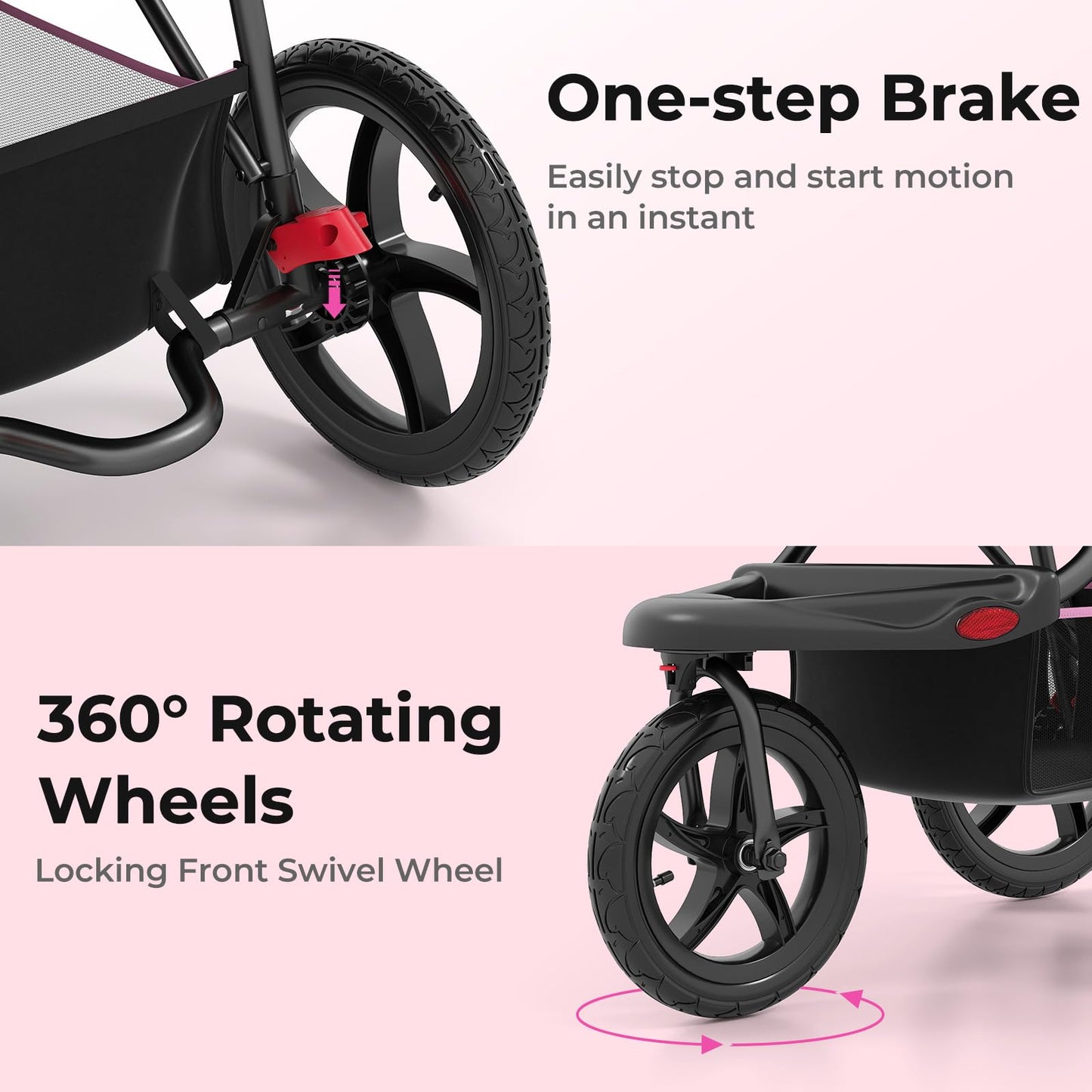 INFANS Jogging Stroller, Foldable Jogger with Air-Filled Tires Shock Absorbing Suspension Adjustable Backrest, Baby Running Strollers