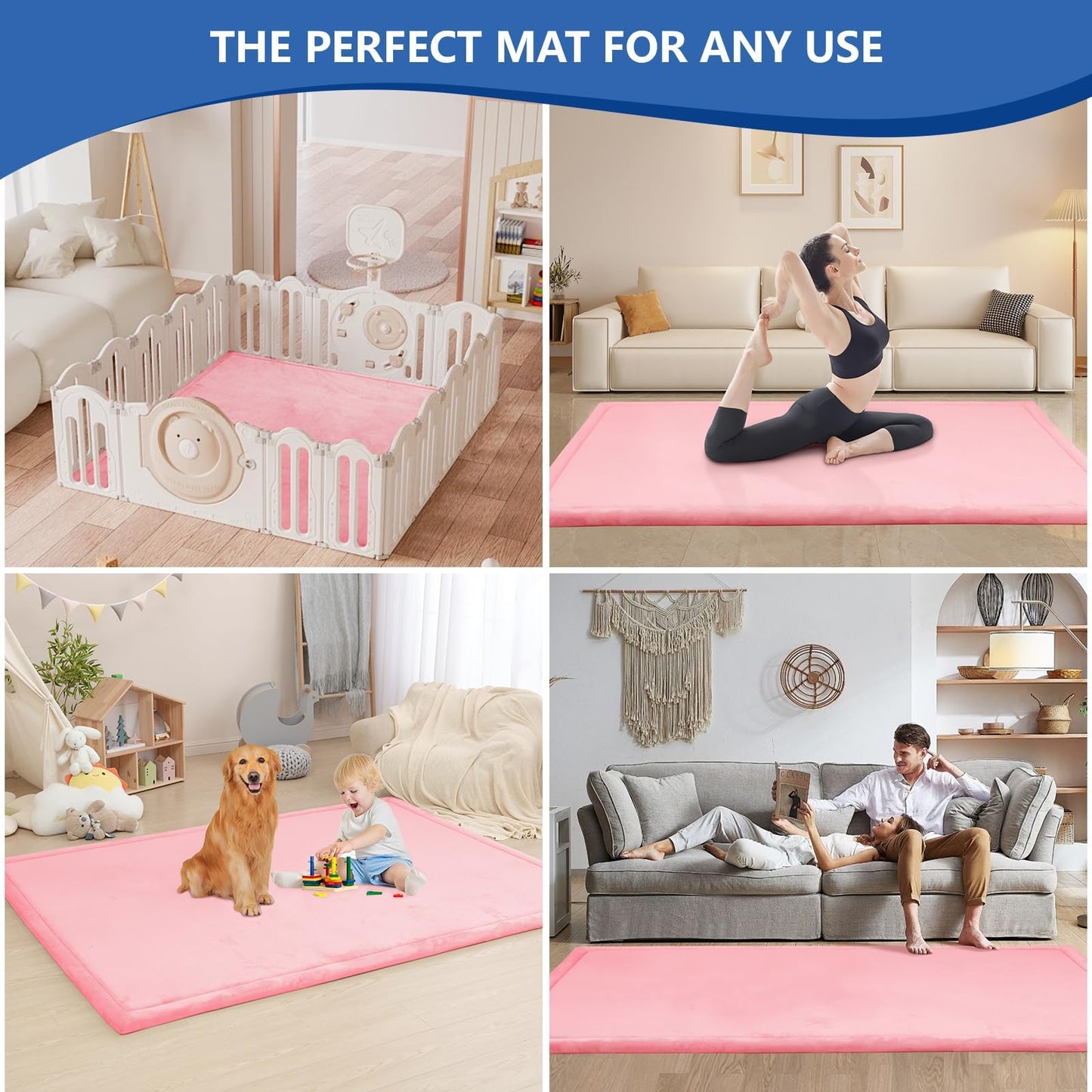 Huloo Sleep Ultra Soft Baby Spielmatte für den Boden, 3,3 cm dicke Elasti-Foam 127x127 cm Laufgittermatte für Kleinkinder, rutschfeste Rückseite, sicher zum Krabbeln und für die Bauchlage, Tatami-Stil (Dunkelgrau)