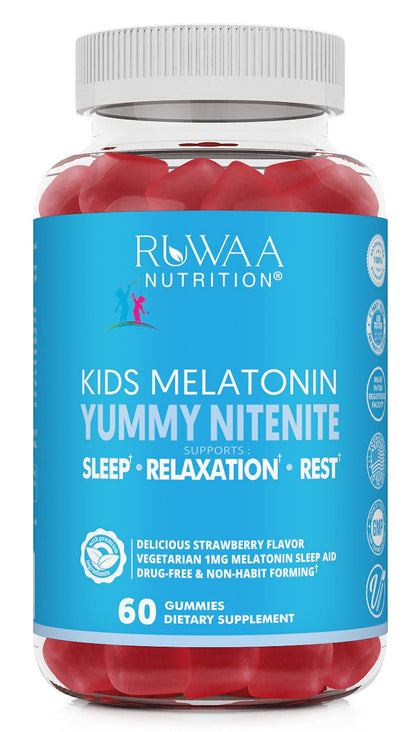 RUWAA NUTRITION Kids Melatonin Gummies 1 mg, Safe, Drug-Free & Effective Natural Sleep Aid for Kids. Children Melatonin Gummy, Gluten-Free Vegetarian Restful Sleep Support for Ages 4+. 360ct (6)