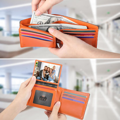 VATAN Herren Slim Wallet RFID Schutz Leder Kreditkartenetui für 15 Karten, Bifold Minimalistisches Dünnes Portemonnaie mit 2 Ausweisfenstern und Geldscheinfach, mit Geschenkbox (Carbon Fiber Schwarz)