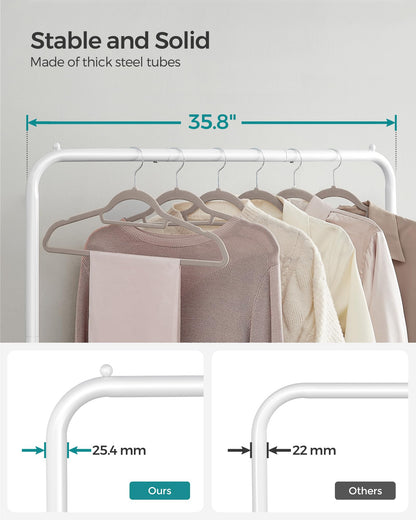 SONGMICS Clothes Rack with Wheels, Clothing Rack for Hanging Clothes, 25.4 mm Metal Garment Rack with Dense Mesh Storage Shelf, 110 lb Load Capacity, 2 Brakes, Black UHSR25BK