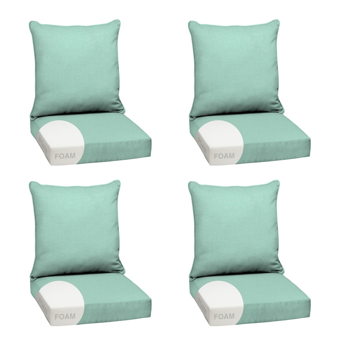 Arden Outdoor Foam Deep Seat Cushions Set, 24x24, Premium High-Density Foam, Never Flattens, Weather-Proof for Patio Chair Sofa Couch, Blue Shibori Stripe