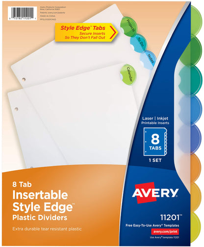 Avery Insertable Style Edge Plastic Dividers for 3 Ring Binders, 5-Tab Sets, Multicolor, 24 Sets, 120 Divider Tabs (11200)
