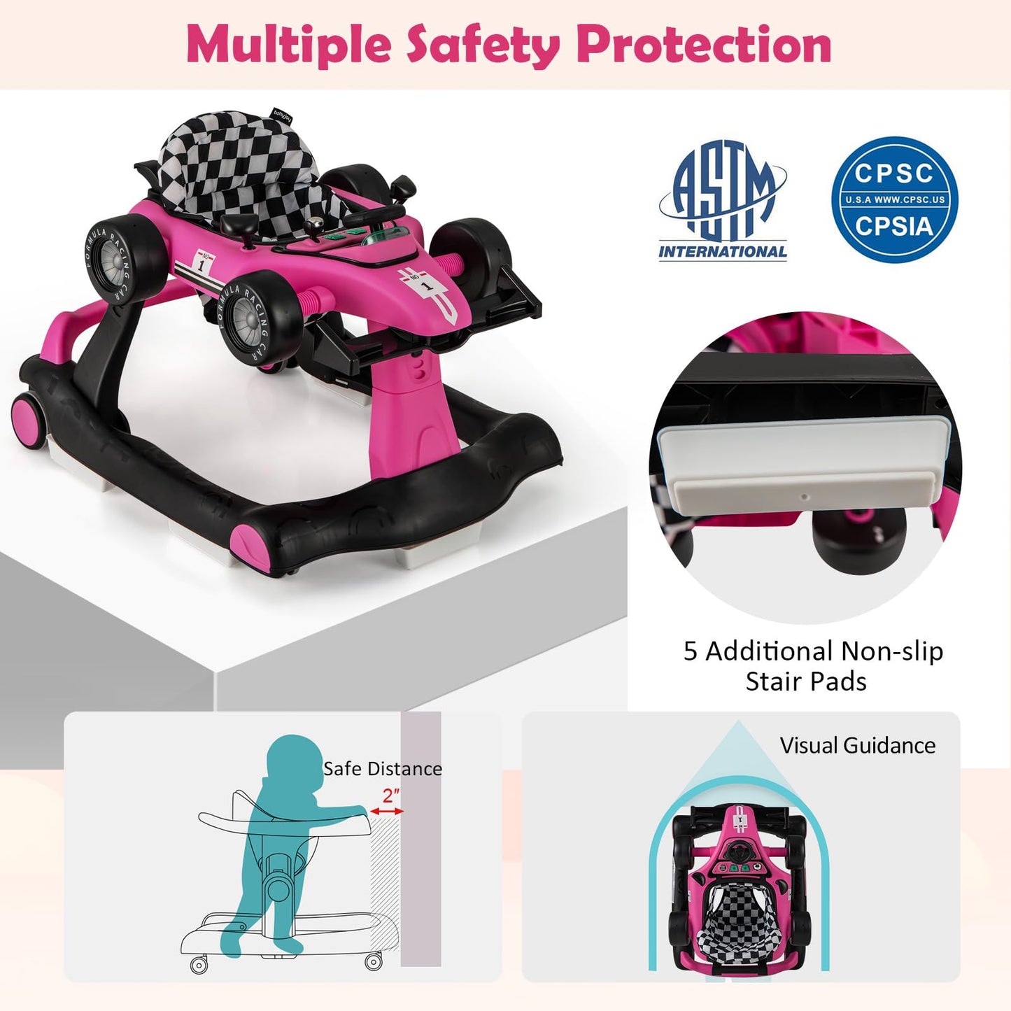 HONEY JOY 4-in-1 Baby Walker, Activity Push Walker w/3 Adjustable Heights, Smooth Wheels w/Adjustable Speed, Padded Seat, Music & Light, Foldable Car Walker for Baby Boys Girls Age 6 Months+ (Blue)