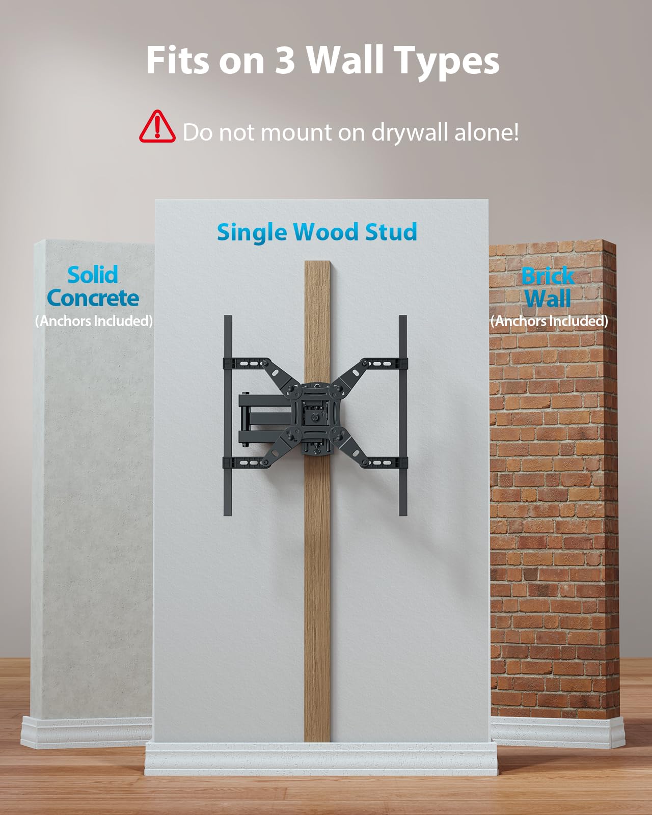 Pipishell Full Motion TV Wall Mount for 26-65 inch Flat or Curved TVs up to 77 lbs, TV Bracket Wall Mount with Articulating Arms, Extension, Tilt, Swivel, Leveling, Max VESA 400x400mm, PIMF7