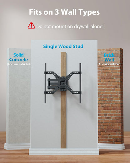 Pipishell Full Motion TV Wall Mount for 26-65 inch Flat or Curved TVs up to 77 lbs, TV Bracket Wall Mount with Articulating Arms, Extension, Tilt, Swivel, Leveling, Max VESA 400x400mm, PIMF7
