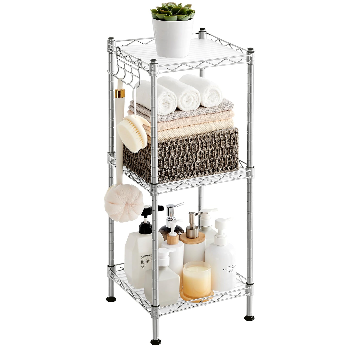 SONGMICS Storage Shelf, Small Metal Wire Shelving Unit, Adjustable Shelves, for Small Spaces, Garage, Bedroom, Living Room, Kitchen, Pantry, 5 Tier, 11.8 x 11.8 x 47.6 Inches, Ink Black ULGR123BH01