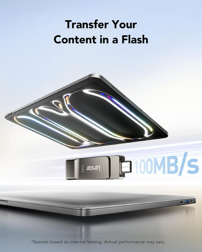Lexar D40E 128GB Dual USB 3.2 Gen 1 Type-C Jump Drive, USB-C Flash Laufwerk Metallgehäuse Drehdesign (Champagne Silber)