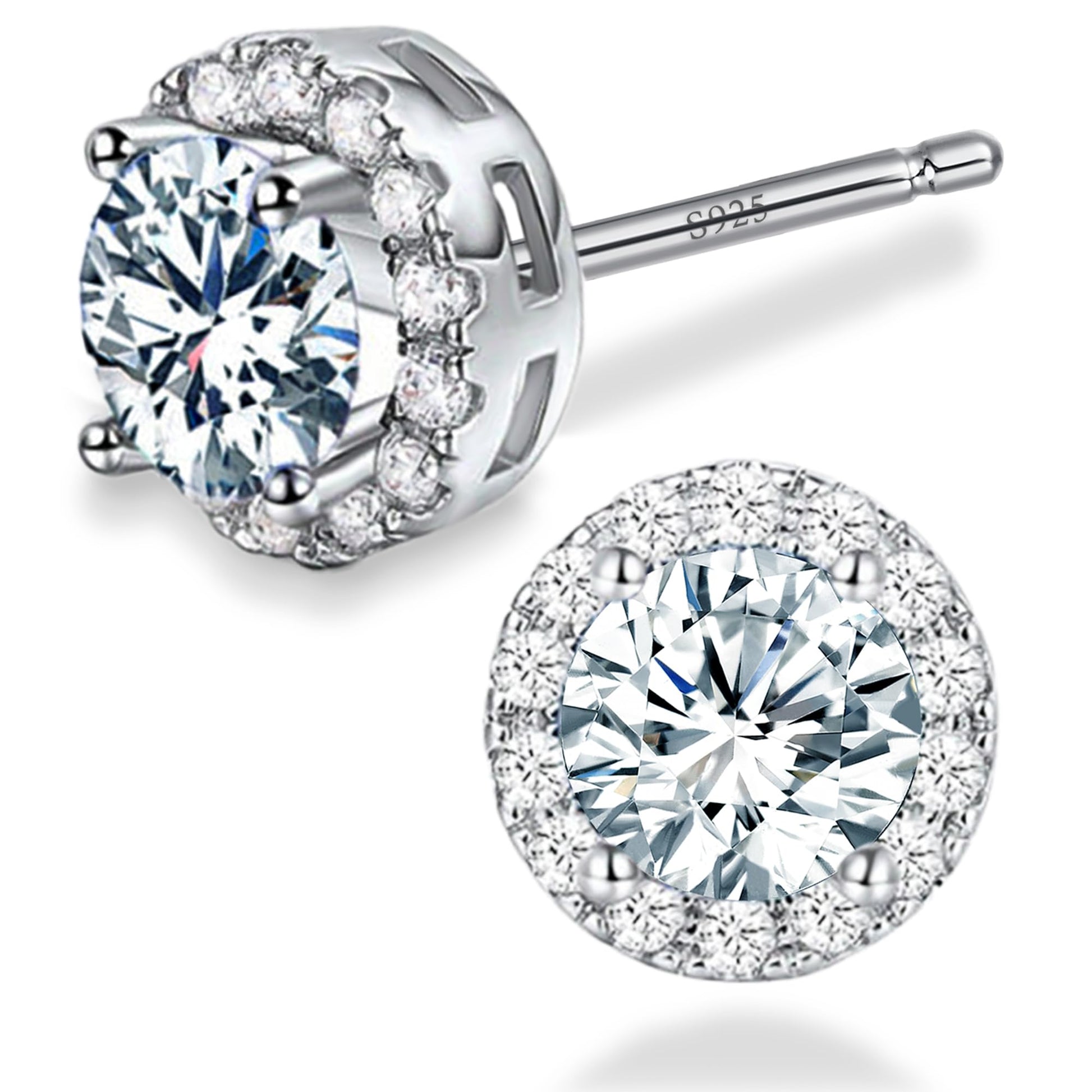 Sereney Dance Earrings 925 Sterling Silver Halo Stud Hypoallergenic Earrings for Women, CZ 8 mm Round Cubic Zirconia Earrings Studs Earrings for Men