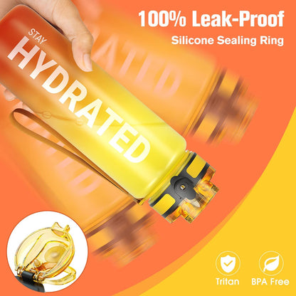 Sahara Sailor Trinkflasche, 950ml Motivations-Sportflasche mit Zeitmarkierung – Trinkzeiten – Tritan, BPA-frei, weite Öffnung auslaufsicher, Fast-Flow-Technologie mit Reinigungsbürste (1 Flasche)