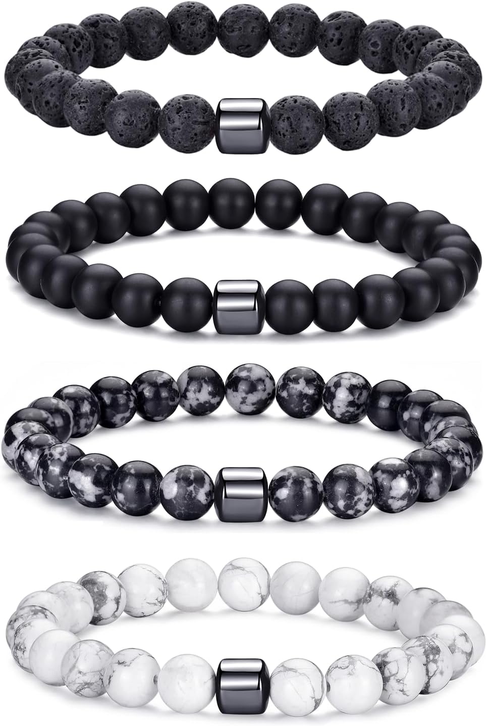 4,lava Rock,black,gray,white Bracelet