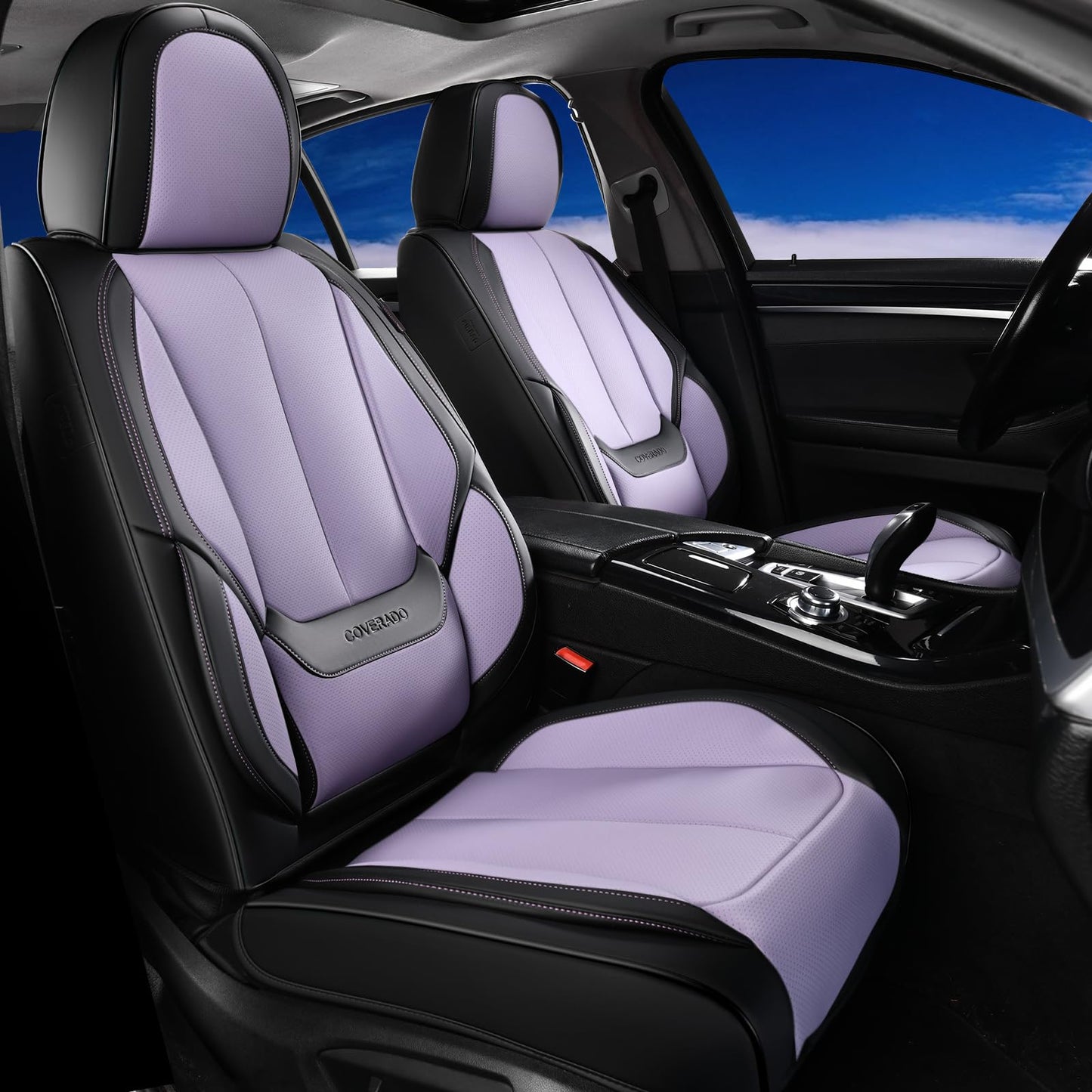 Coverado Car Seat Covers 5 Pieces, Full Set Universal Seat Covers for Cars, Waterproof Nappa Leather Auto Seat Protectors with Head Pillow, Car Interiors Fit for Most Sedans SUV Pick-up Truck, Black