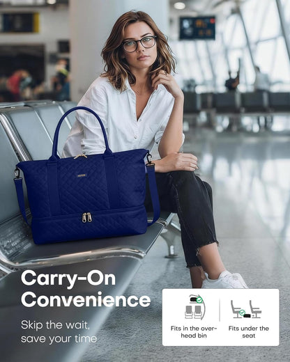 HOTOR Reisetasche - Große Weekender-Tasche für Frauen, Handgepäck mit Schuhfach, Übernachtungstasche mit Kulturtasche für Reiseutensilien und Reisezubehör, Schwarz, 34,0 x 45,0 x 20,0 cm