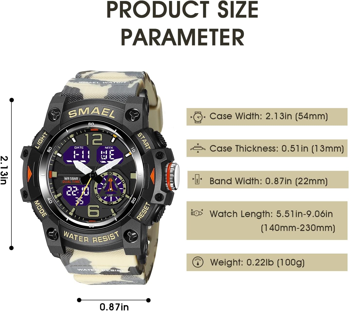 Herren Digitaluhr, Sportuhren für Männer Outdoor Militär Digital Analog Stoppuhr Wasserdicht Multifunktionale Armbanduhr