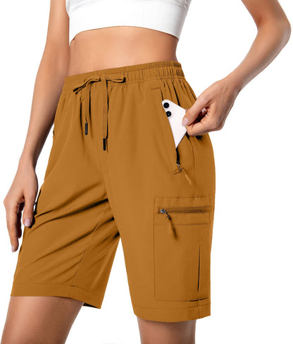 Hugut Women's Lightweight Hiking Cargo Shorts Quick Dry Athletic Shorts Camping Travel Golf Zipper Pockets Water Resistant