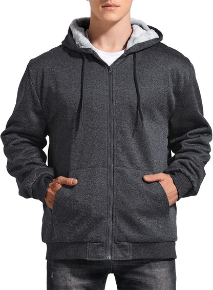 Herren-Hoodie, schweres Fleece-Futter, verdickt, warm, mit Kängurutasche für Outdoor und Freizeit