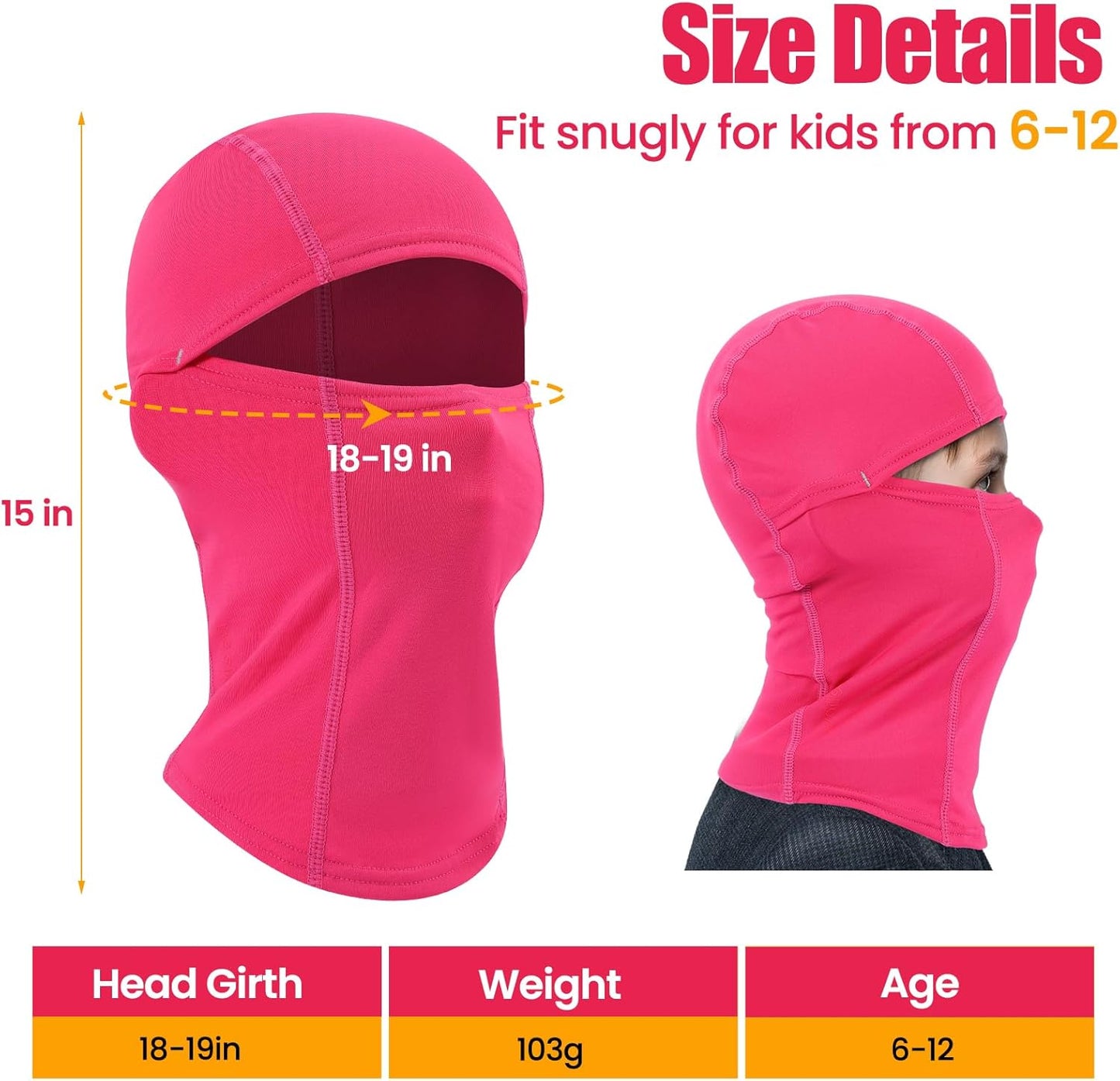 Kinder Sturmhaube Skimaske Kinder Schal Kinder Fleece Nackenwärmer Kälteschutz Gesichtsmaske für Jungen Mädchen Schwarz