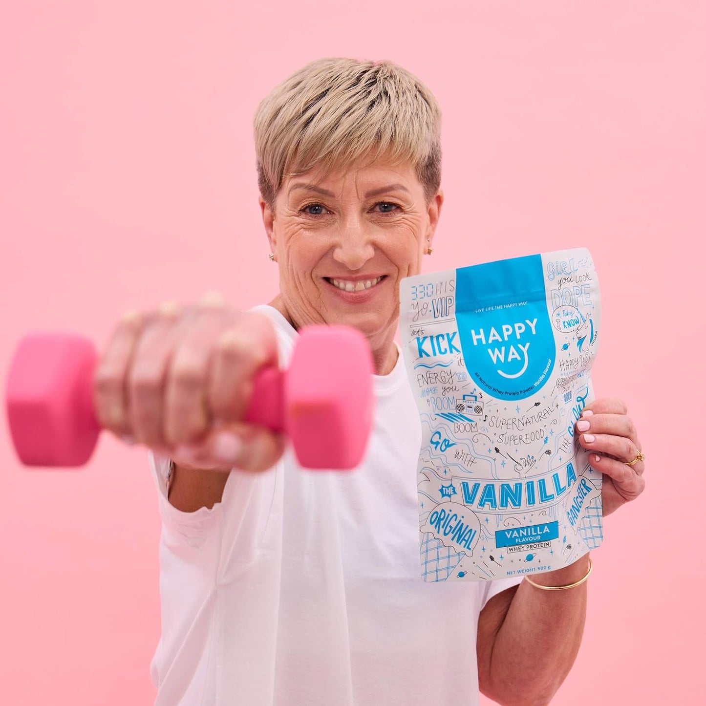 HAPPY WAY Vanilla Whey Protein Powder - 1kg | Smooth Vanilla Essence | Supports Toning & Muscle Recovery | Ideal for Shakes, Smoothies & Healthy Recipes