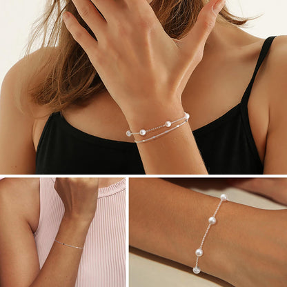 Goldarmbänder für Frauen Stapel Nicht Anlaufen, 14K Vergoldete Stapelbare Armbänder Set für Frauen Trendy, Wasserdicht Einfacher Schmuck Sets Geschenke Inklusive Perlen-/Kuban-/Büroklammer-/Fischgräten-/Seilglieder-Kette, Modeaccessoires