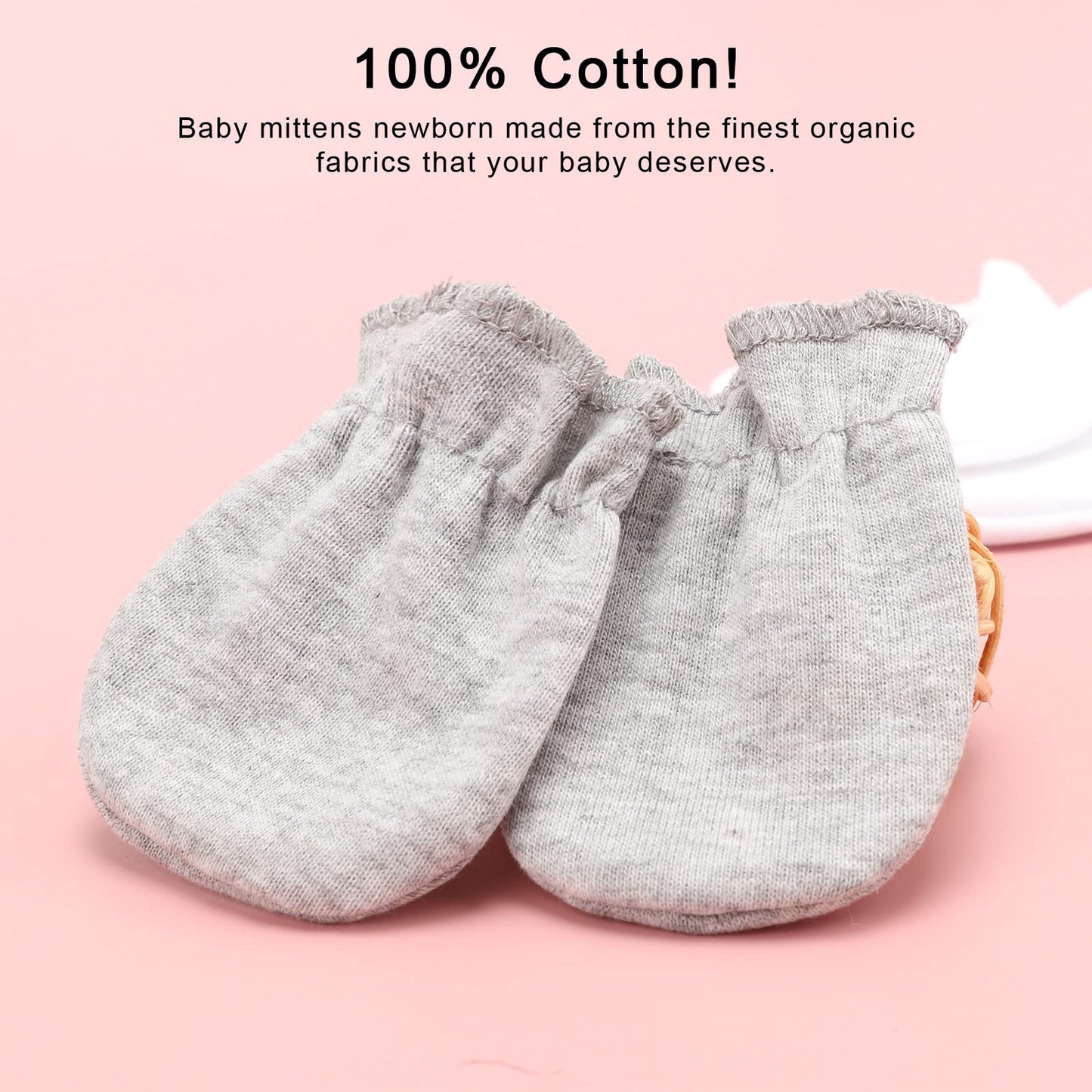 BQUBO Baby Fäustlinge Kratzschutz Handschuhe aus Baumwolle mit elastischem Bündchen Hypoallergen für Neugeborene und Babys von 0-6 Monaten Jungen und Mädchen
