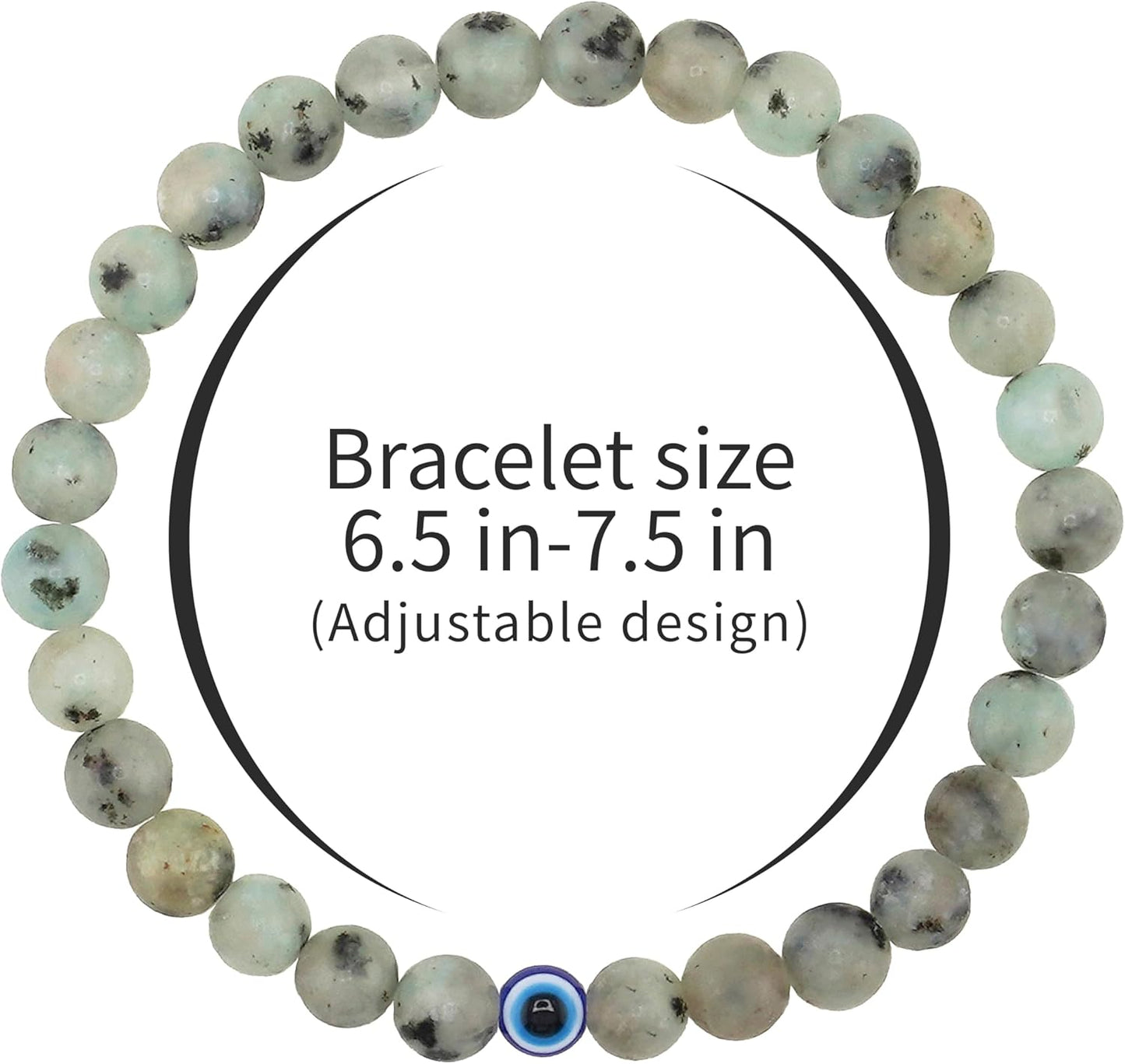 6 mm Böses Auge Armband aus schwarzen Kristallen – verstellbares Set aus Natursteinen für Herren und Damen, Schutzamulett als Geschenk für den Alltag/Geburtstag/Jahrestag