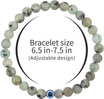 6 mm Böses Auge Armband aus schwarzen Kristallen – verstellbares Set aus Natursteinen für Herren und Damen, Schutzamulett als Geschenk für den Alltag/Geburtstag/Jahrestag