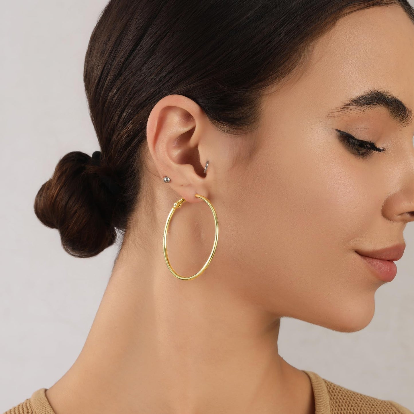 Große Gold Creolen für Frauen, Hypoallergene Dünne Gold Creolen, Sterling Silber Creolen für Damen, Extra Große, Mittelgroße, Große Creolen