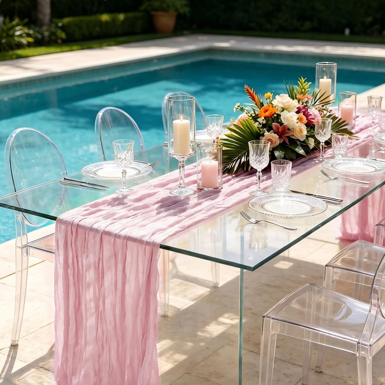 3 Pack Light Pink Cheesecloth Table Runner - Perfect for Boho Chic Decor